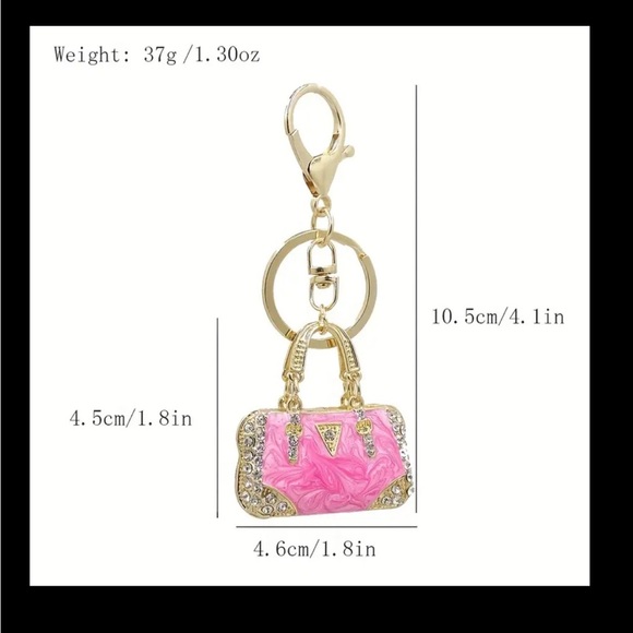 Turquoise & Gold Rhinestone Purse Bag Charm Keychain – Luxury Bling Accessory - Picture 4 of 4